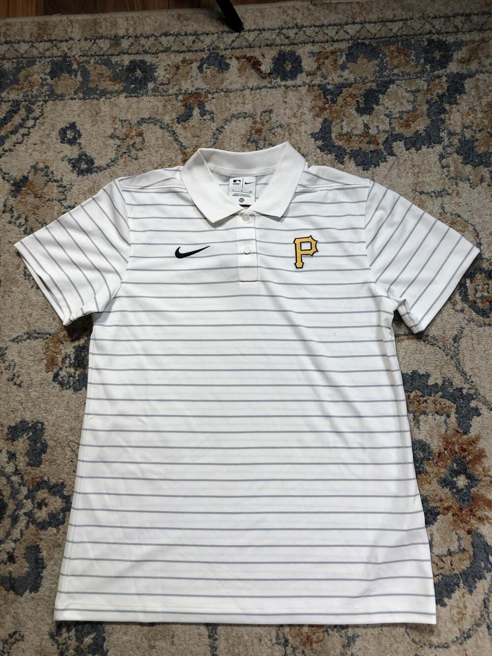 Pittsburgh Pirates Polo Shirt Womens Small White MLB Baseball Nike Stripe